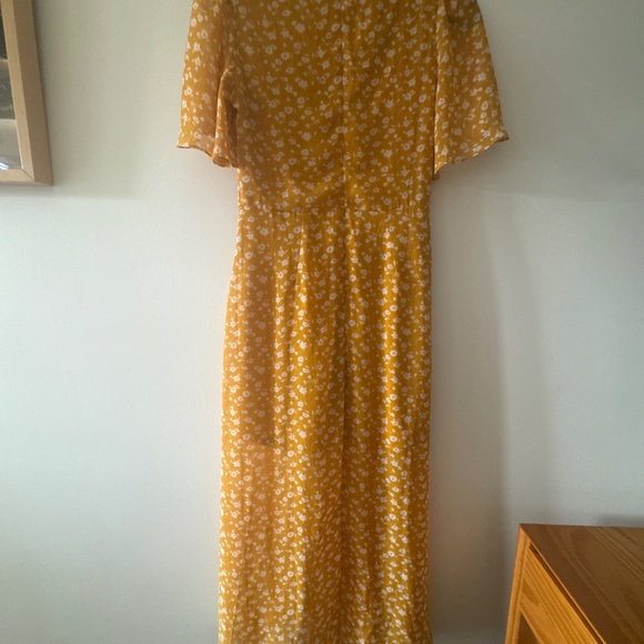 Lulus After-bloom Delight Golden Yellow Floral Print Midi Dress - Size S - Picture 8 of 9